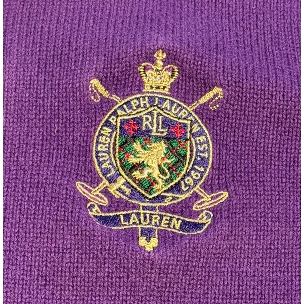 Lauren Ralph Lauren Women's 1/4 Zip‎ Sweater Purple Crest Large Petite Preppy